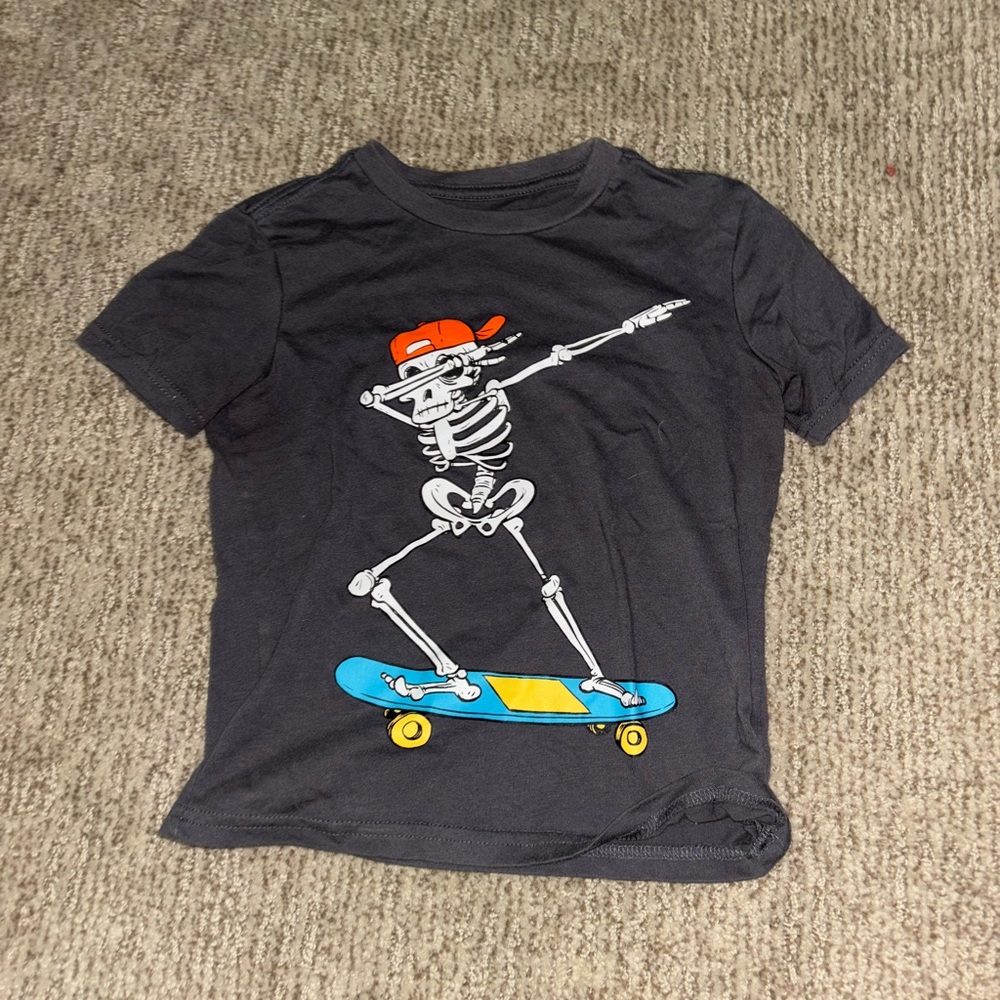 Kids Skeleton Skateboard Graphic Tee - Black